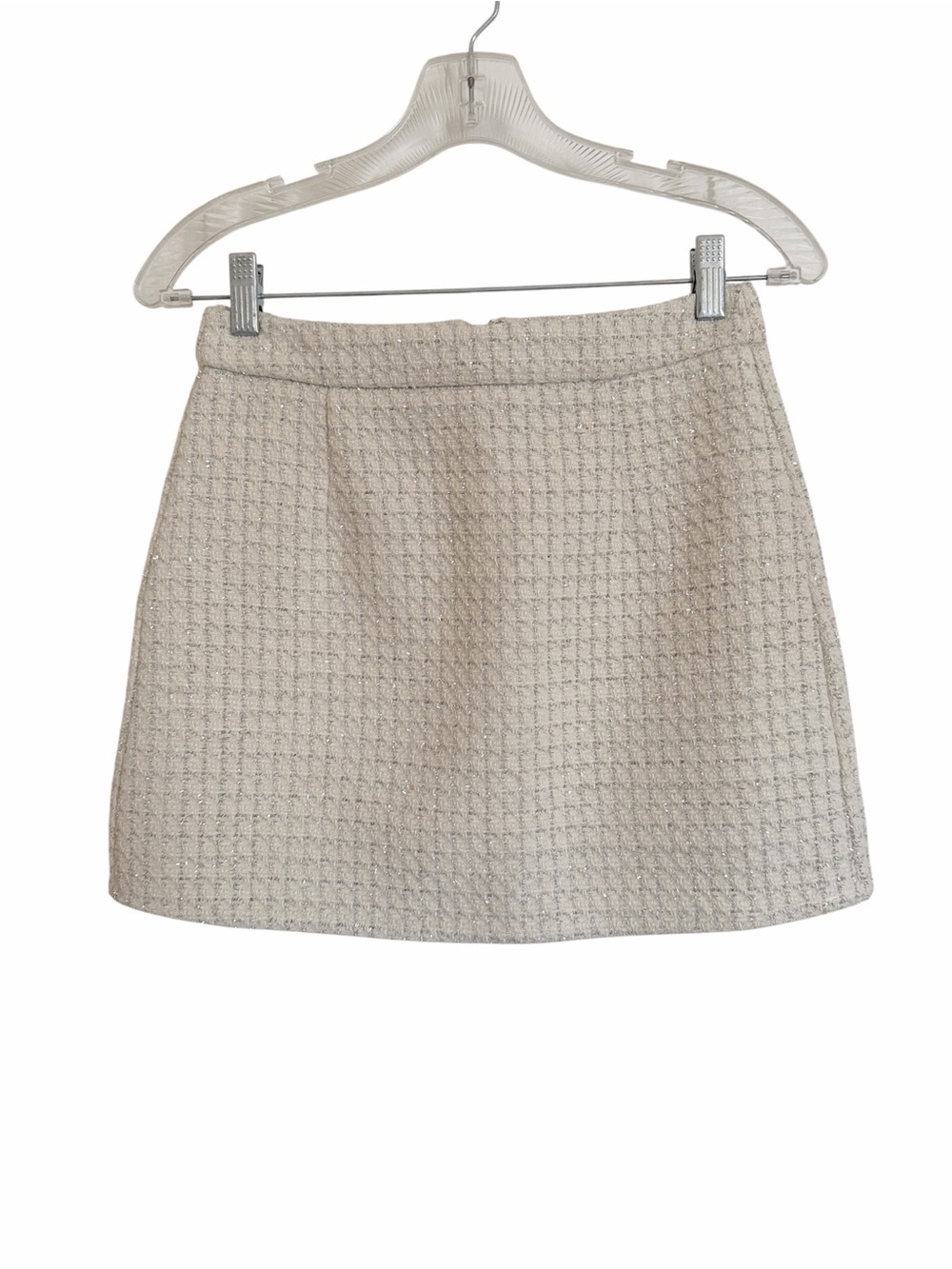 Commense Tweed Preppy Cream Silver A-Line Mini Skirt size XS